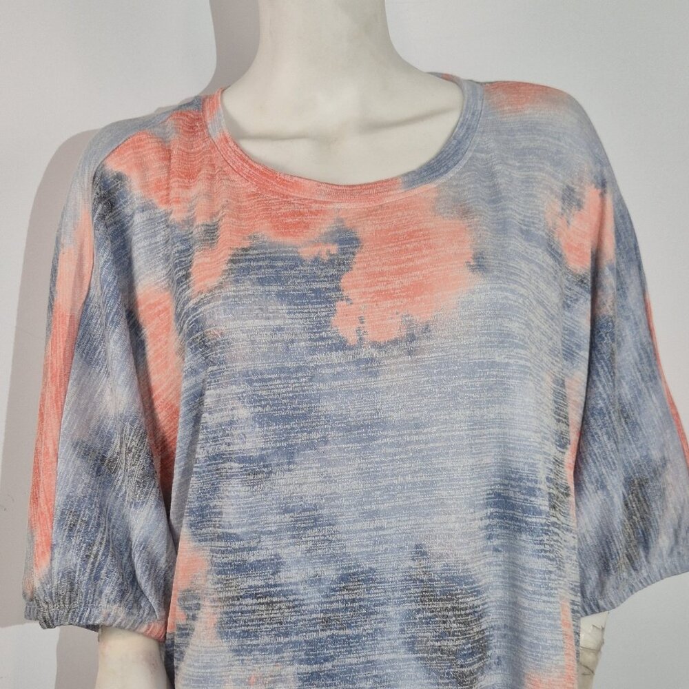 Westbound Women's Size 2X Short Sleeve Blouse Top Plus Blue Orange  (60)